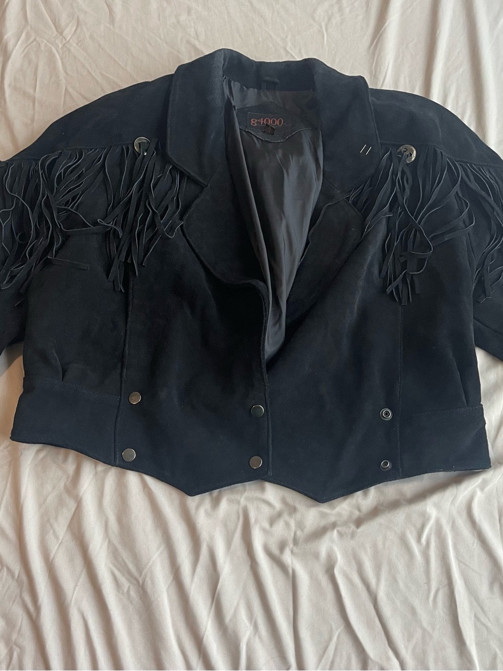 Vintage g4000 Suede Fringe Cropped Jacket - Black